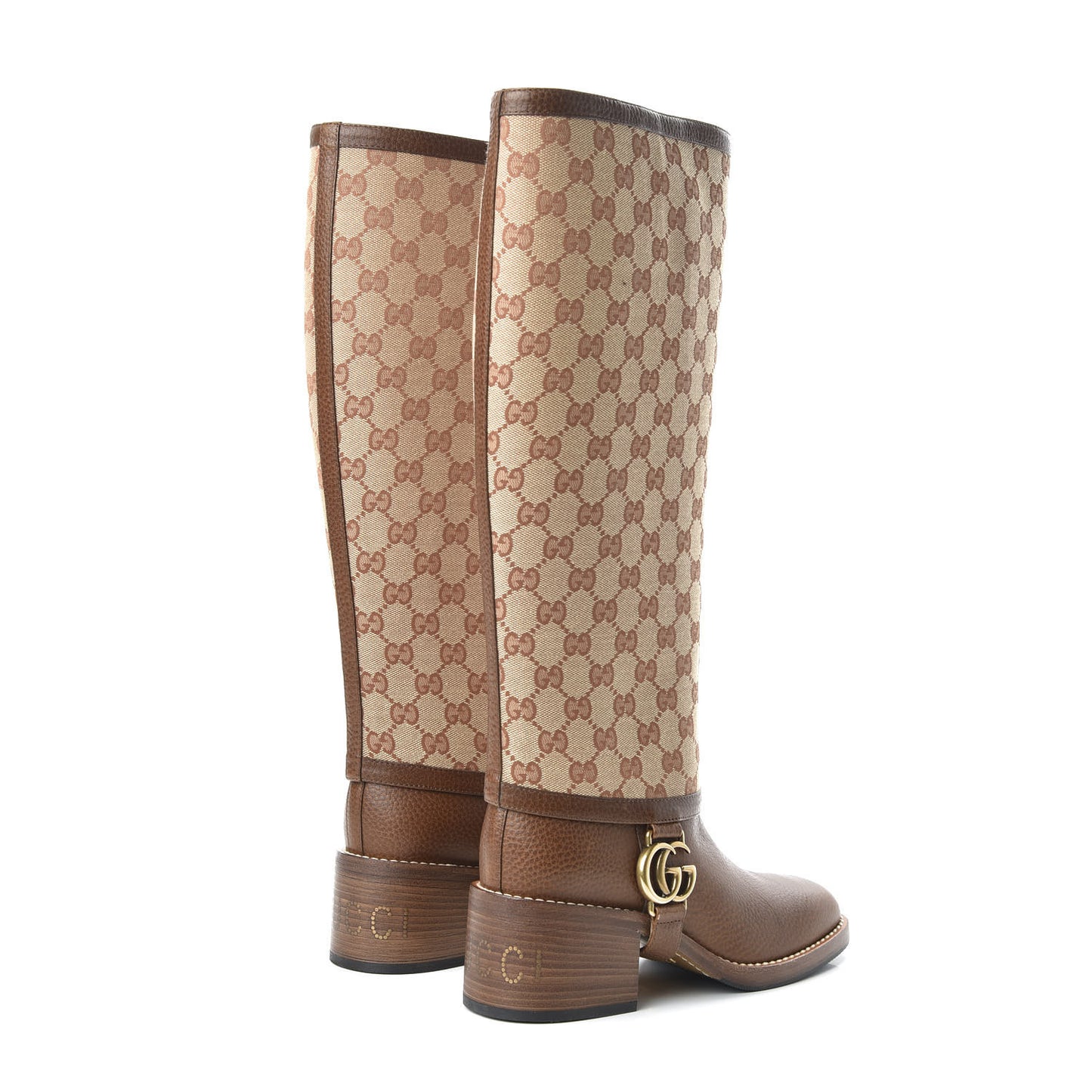 GG Monogram Calfskin Lola Tall Boots 37 Beige Ruggine Cuir