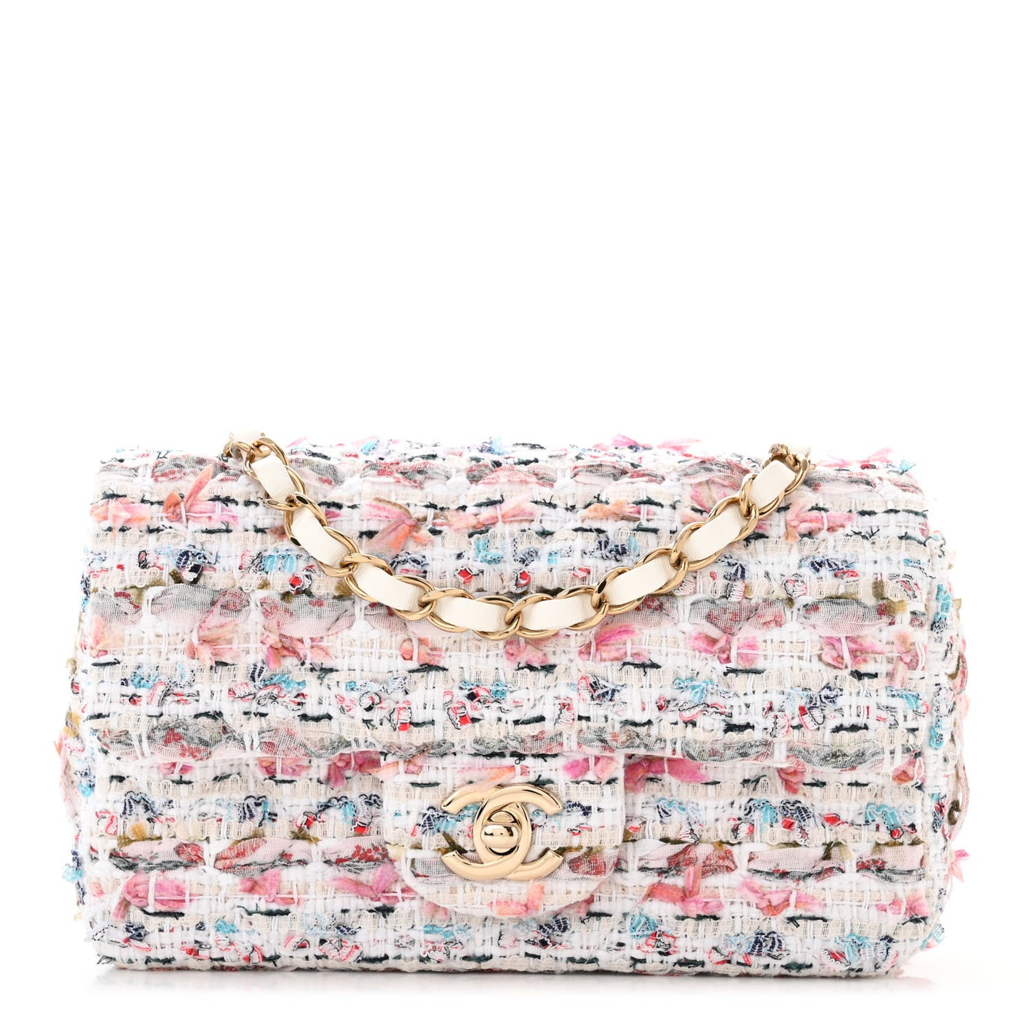 Tweed Quilted Mini Rectangular Flap Ecru Pink Blue Green