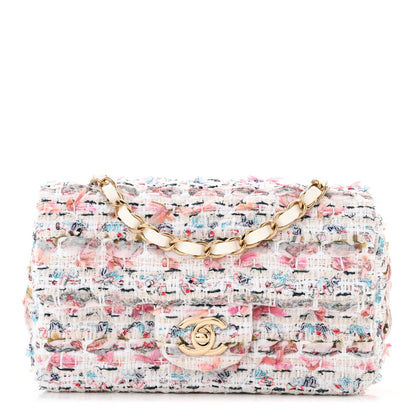 Chanel Tweed Quilted Mini Rectangular Flap Ecru Pink Blue Green 1 of 11