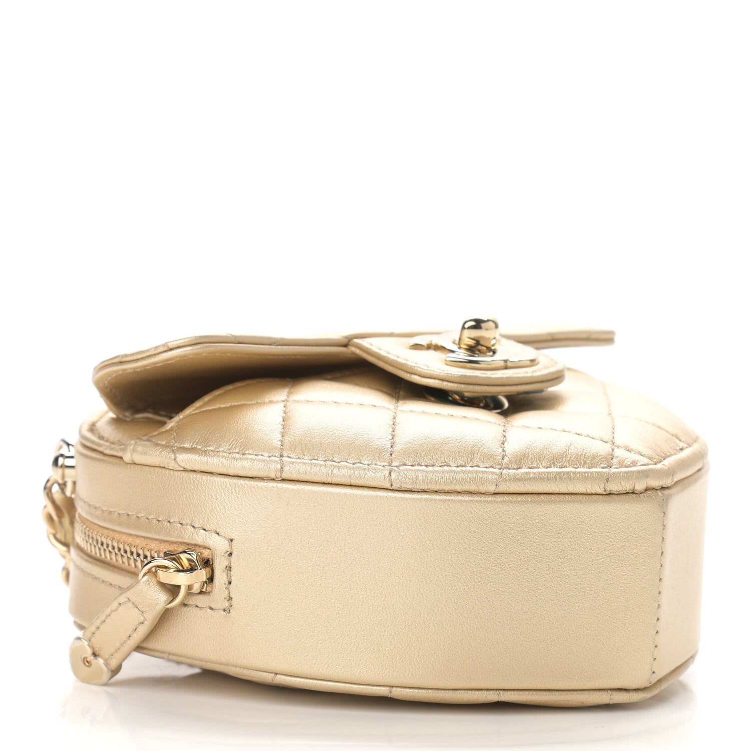 Chanel Metallic Lambskin Quilted CC In Love Heart Clutch With Chain Gold 4 of 11