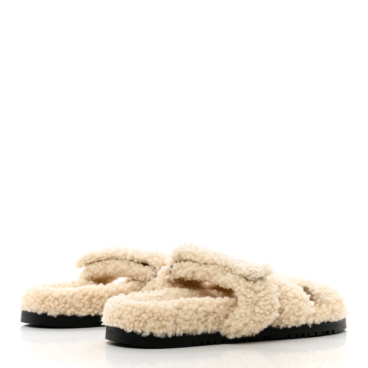 Hermes Woolskin Womens Chypre Sandals 37.5 Ecru 4 of 9
