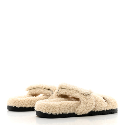 Hermes Woolskin Womens Chypre Sandals 37.5 Ecru 4 of 9