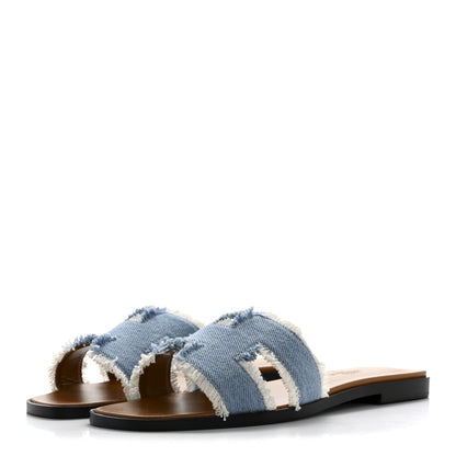 Hermes Denim Oran Fringe Sandals 36 Bleu Clair 4 of 10