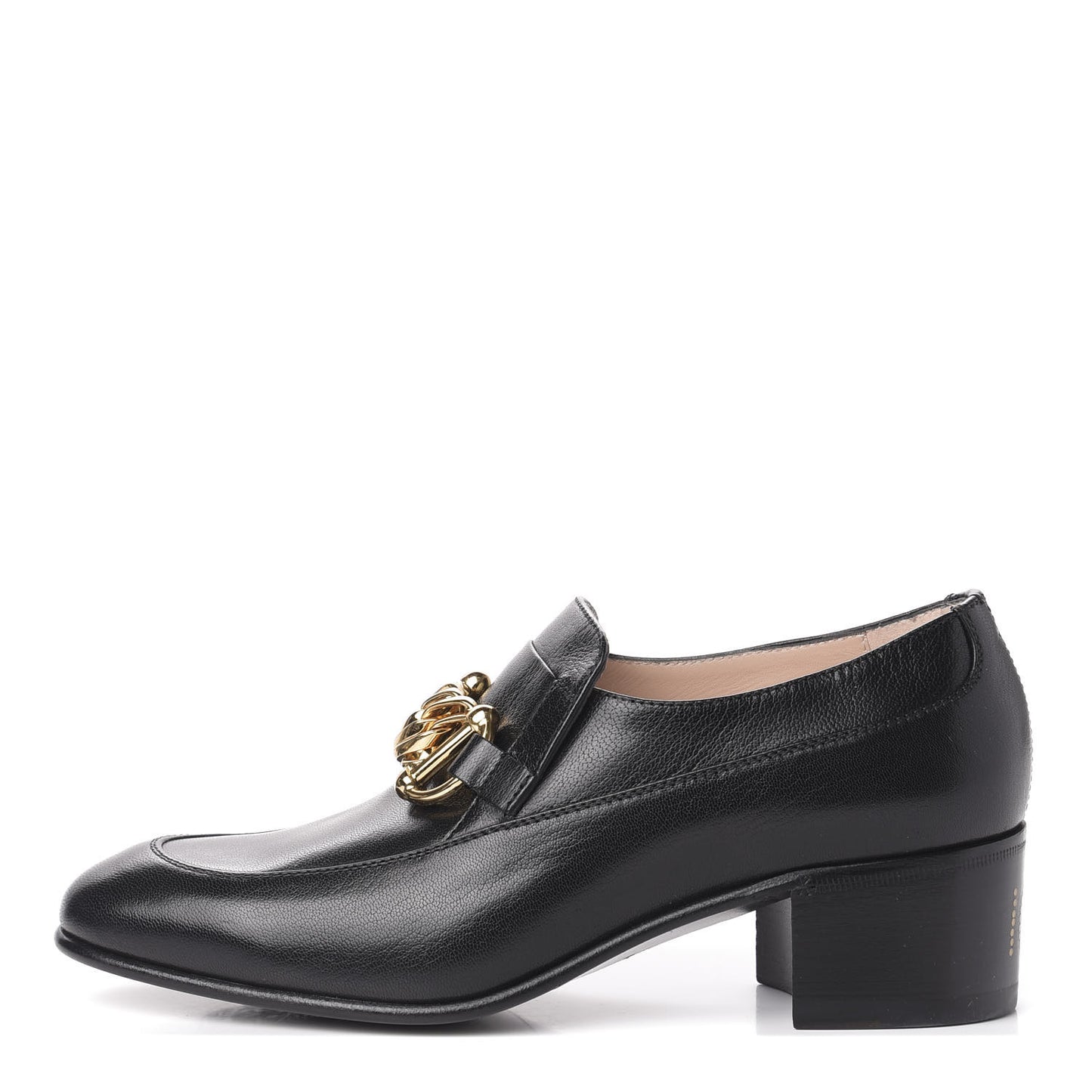 Goatskin Womens Chain Mid-Heel Loafers 36.5 Black