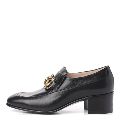 Gucci Goatskin Womens Chain Mid-Heel Loafers 36.5 Black 1 of 10