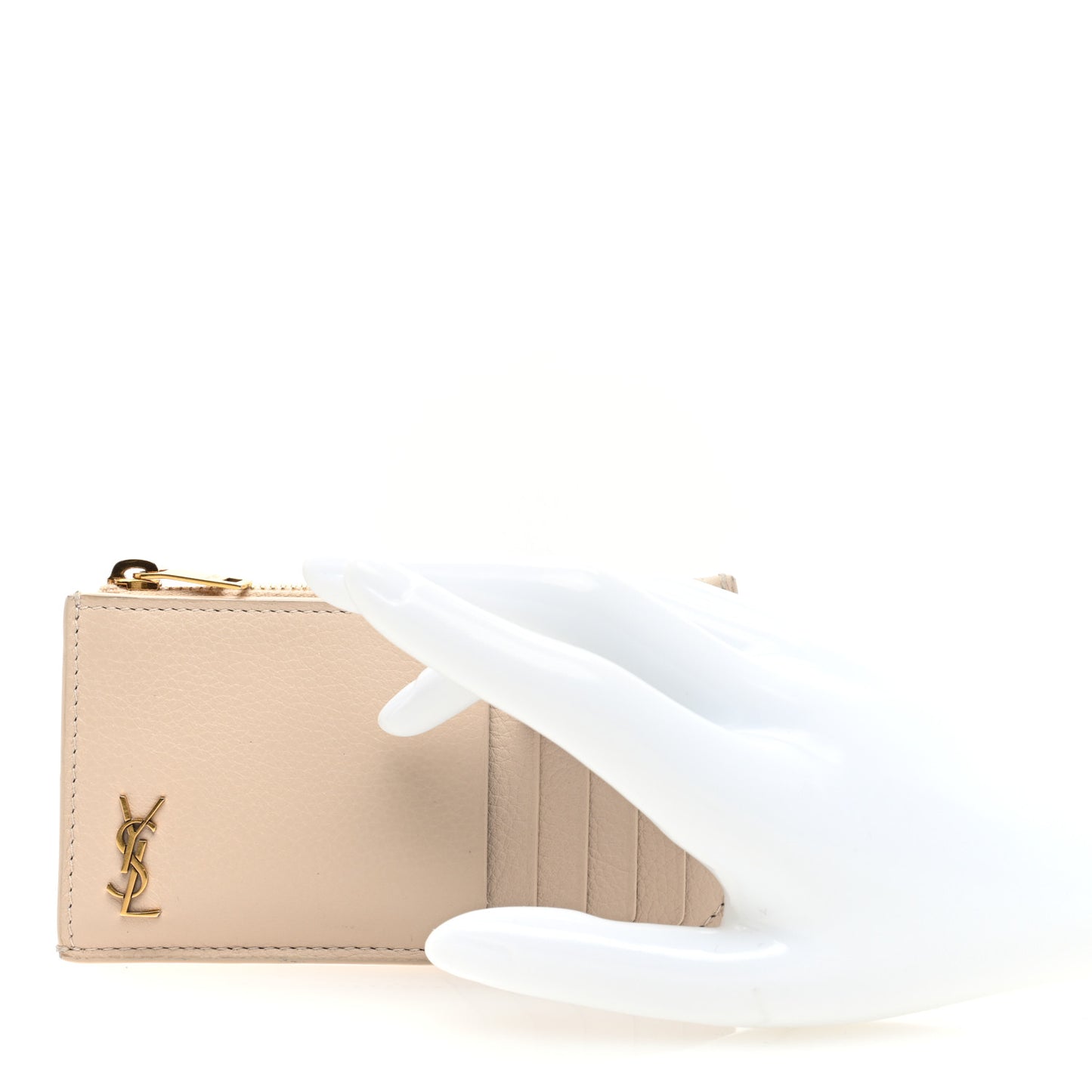Grained Calfskin Monogram 5 Fragments Zip Pouch Card Holder Beige