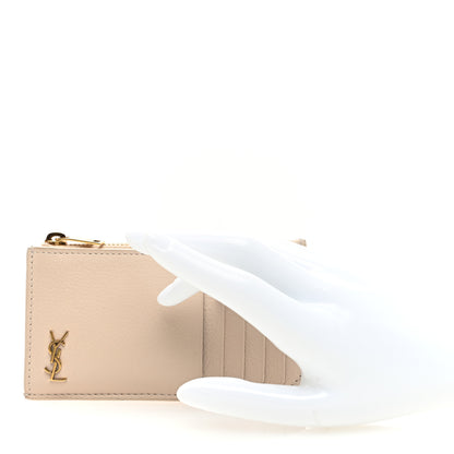 Saint Laurent Grained Calfskin Monogram 5 Fragments Zip Pouch Card Holder Beige 2 of 7