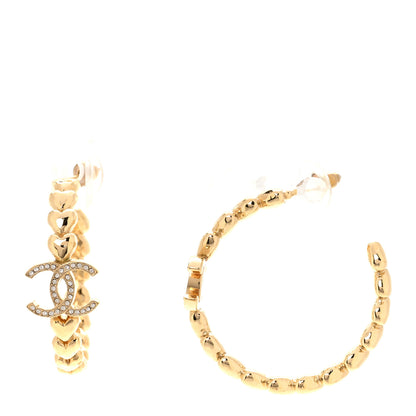 Chanel Crystal Heart CC Hoop Earrings Gold 1 of 5