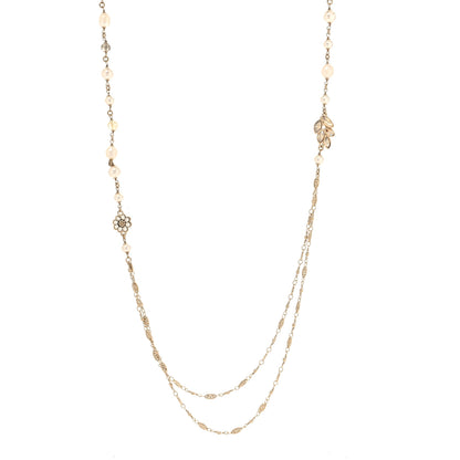 Chanel Pearl Bead Crystal CC Necklace Gold White 1 of 5