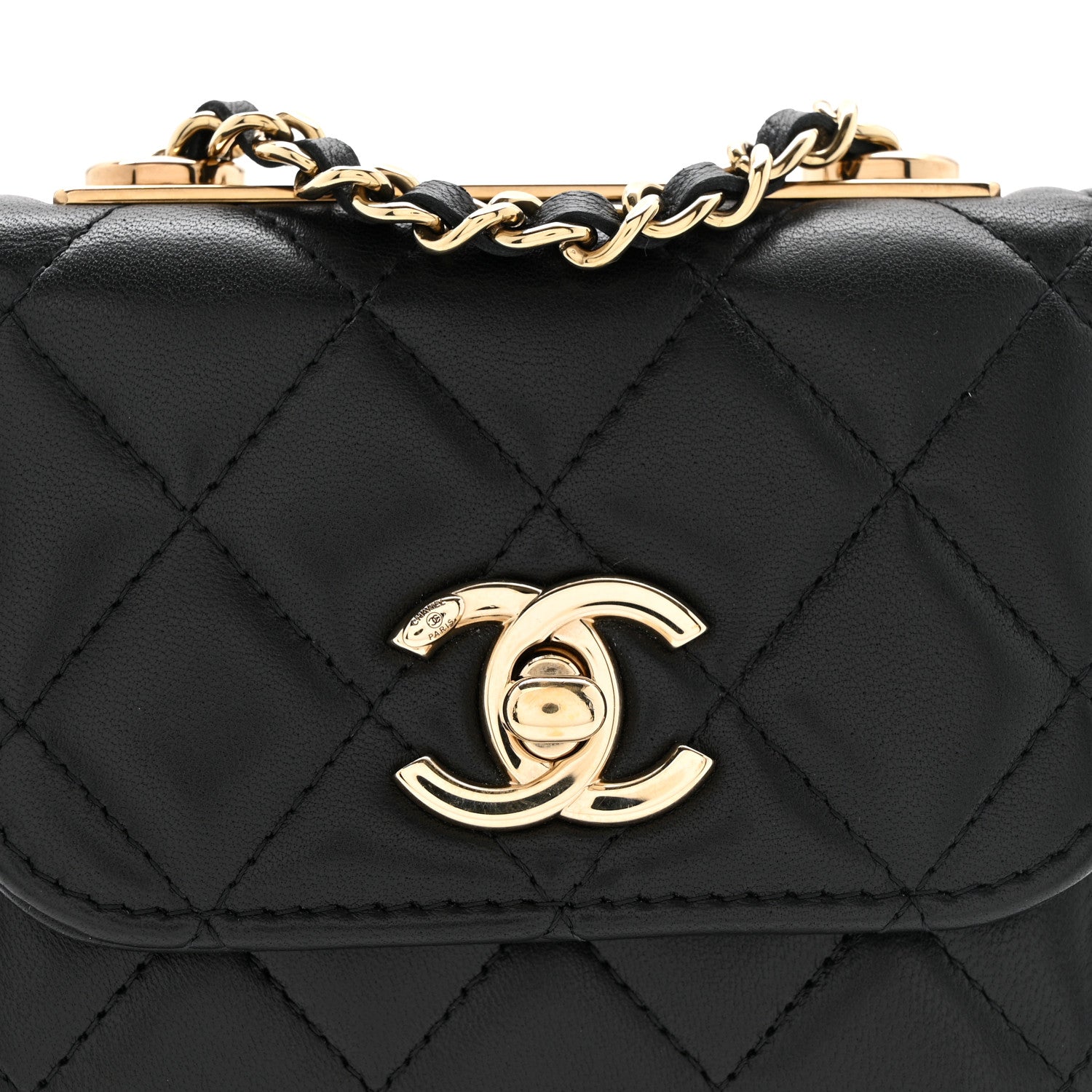 Chanel Lambskin Quilted Mini Trendy CC Clutch With Chain Black