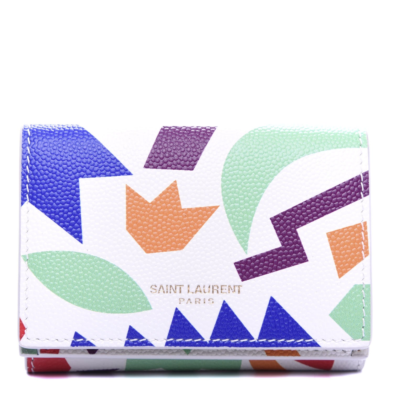 Saint Laurent Grained Calfskin Paris Petite Compact Wallet White Multicolor 1 of 8