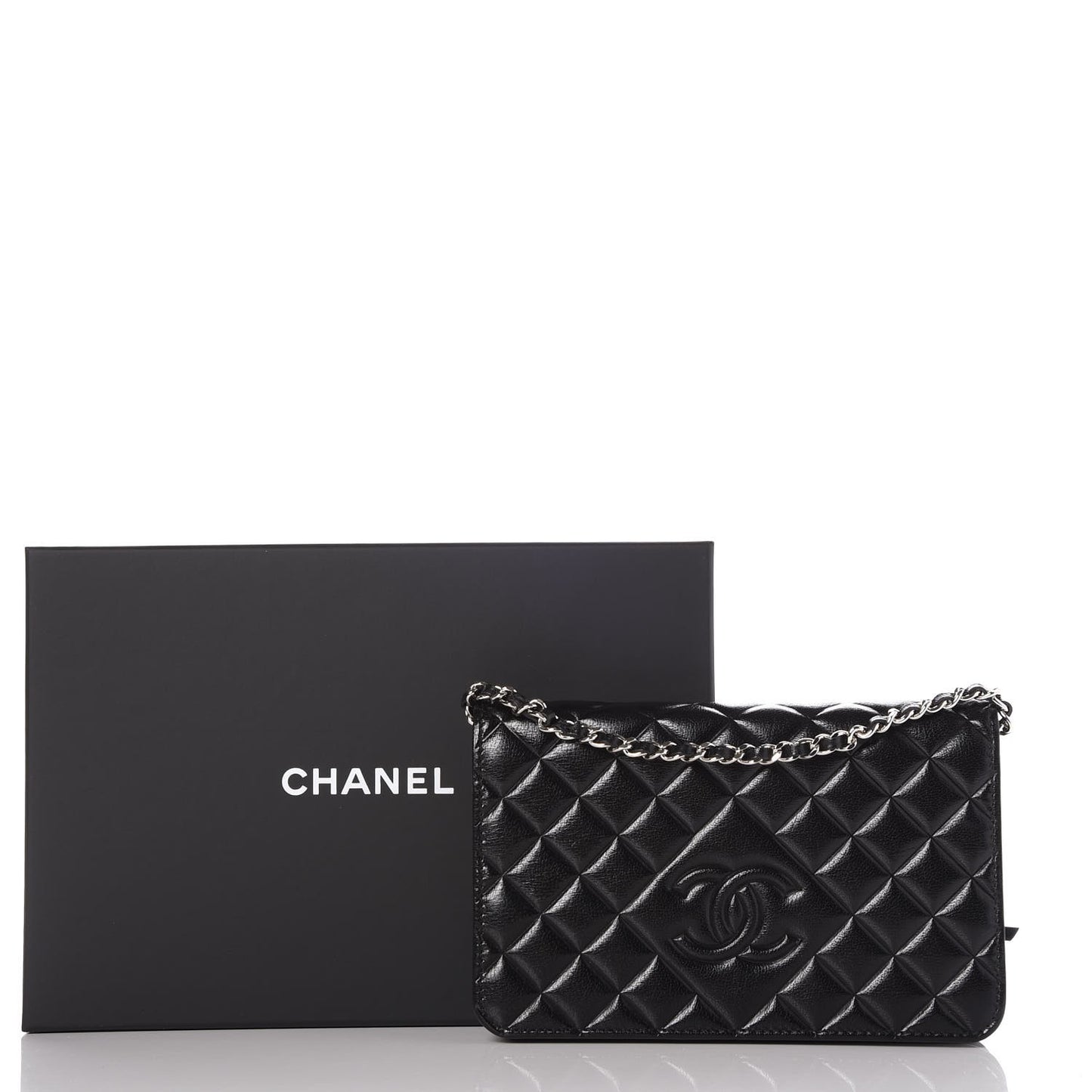 Goatskin Quilted Diamond CC Wallet On Chain WOC Black