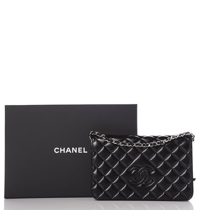 Chanel Goatskin Quilted Diamond CC Wallet On Chain WOC Black 10 of 10