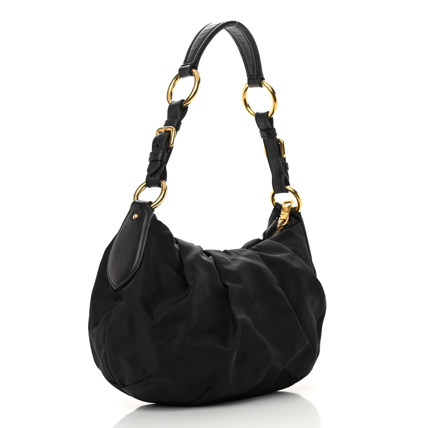Tessuto Nylon Pleated Shoulder Bag Black