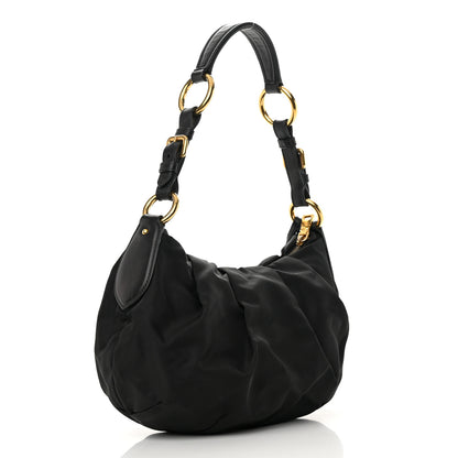 Prada Tessuto Nylon Pleated Shoulder Bag Black 4 of 17