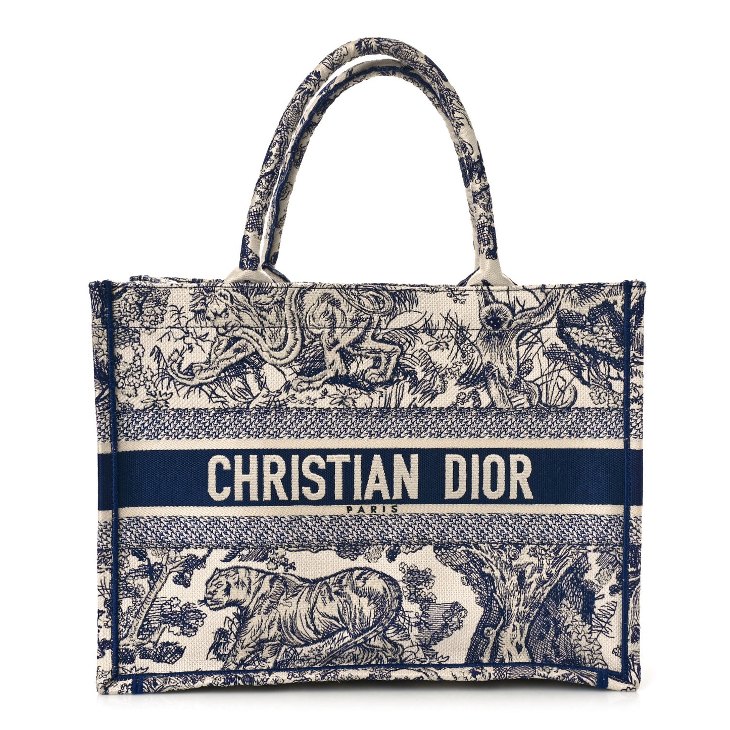 Canvas Embroidered Medium Dioriviera Toile De Jouy Book Tote Blue