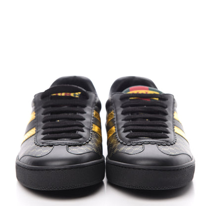 Gucci X DAPPER DAN Calfskin Laminated Ayers GG Micro Monogram Womens G74 Sneakers 36.5 Black Gold 2 of 9