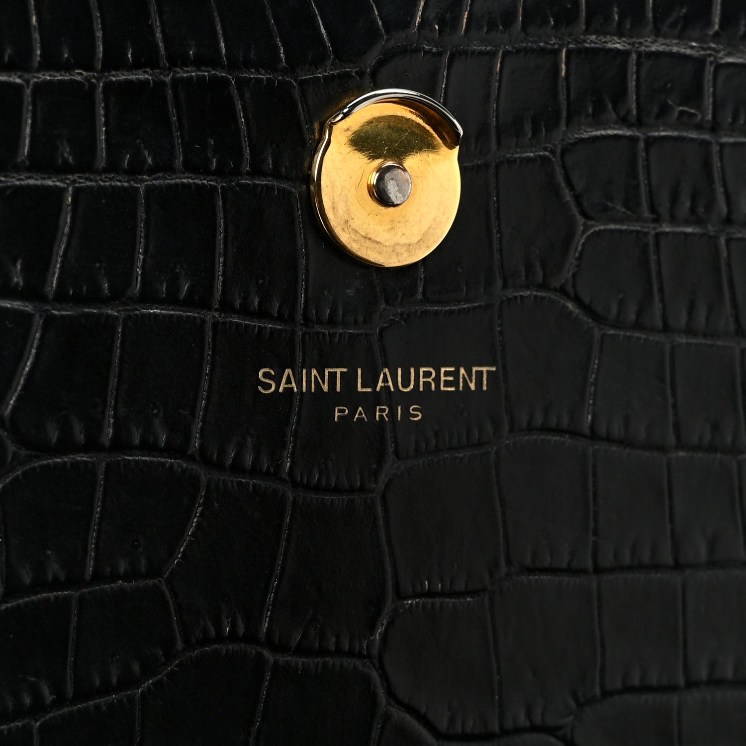 Saint Laurent Calfskin Crocodile Embossed Medium Classic Monogram Kate Tassel Satchel Black 5 of 10