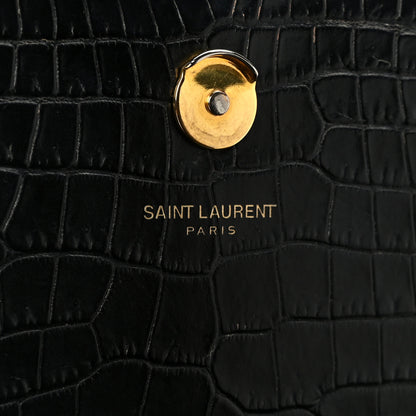 Saint Laurent Calfskin Crocodile Embossed Medium Classic Monogram Kate Tassel Satchel Black 5 of 10