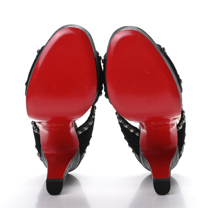 Christian Louboutin Calfskin Crelino Suede Studded Hassaneta 120 Platform Slide Sandals 37 Version Black 5 of 8