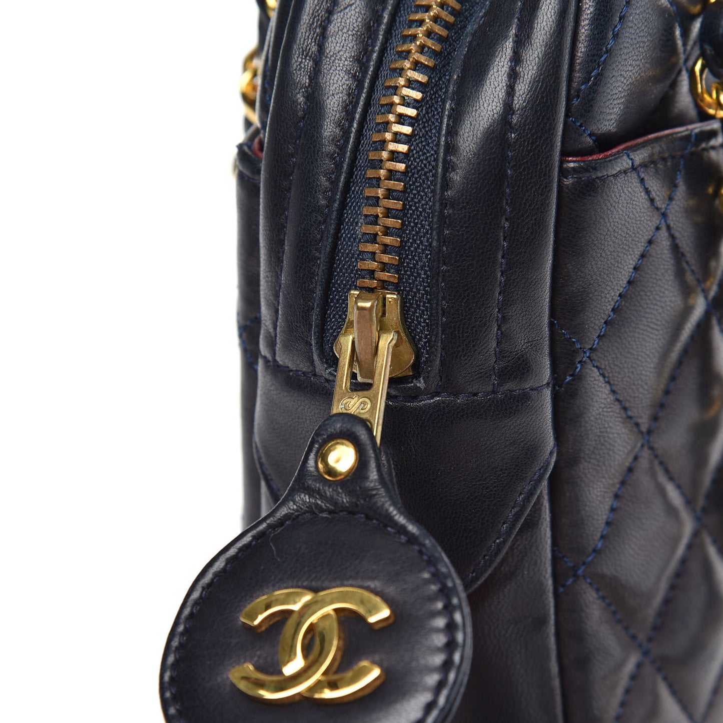 Lambskin Quilted Camera Case Navy Blue