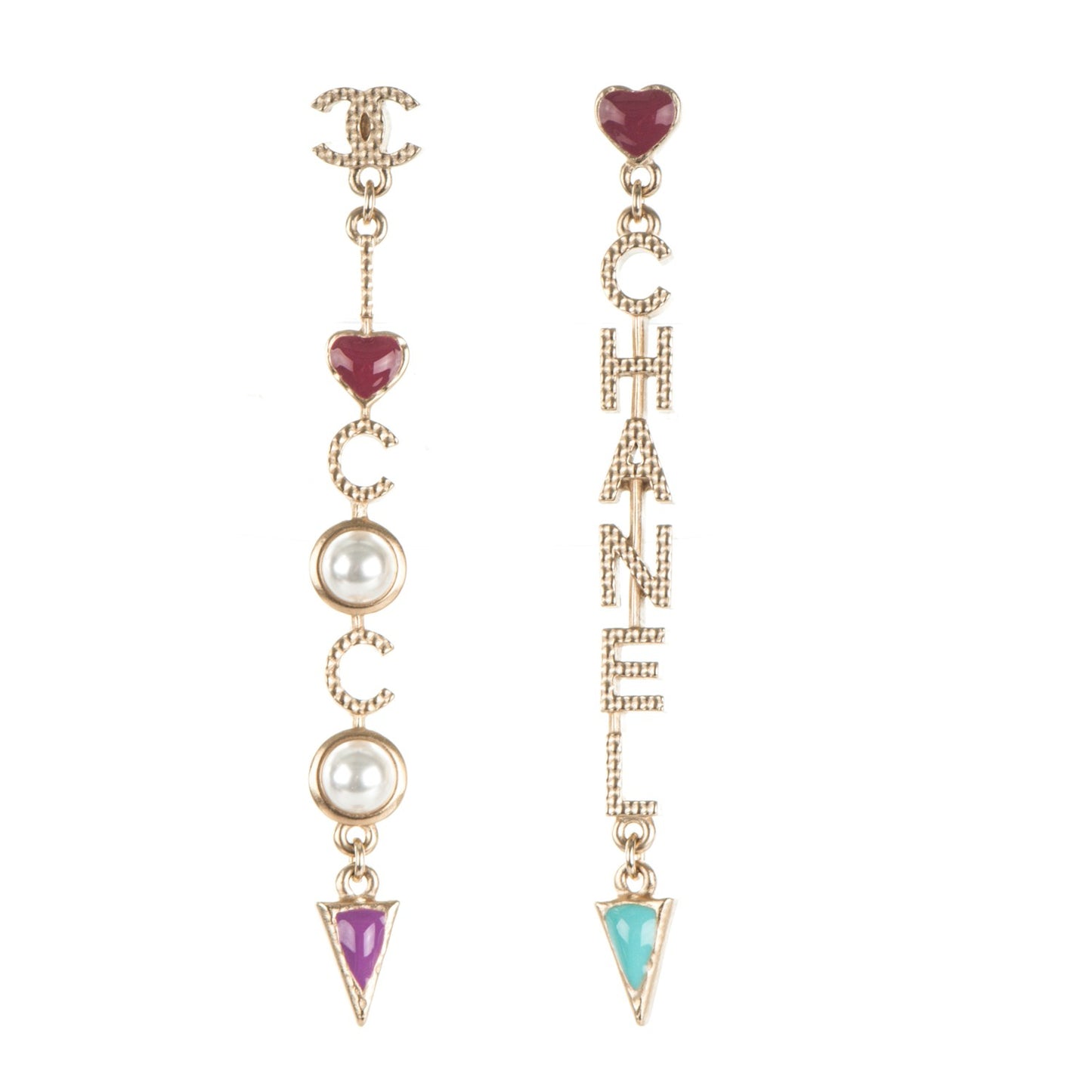 Metal Glass Resin CC Long Drop Earrings Gold Multicolor