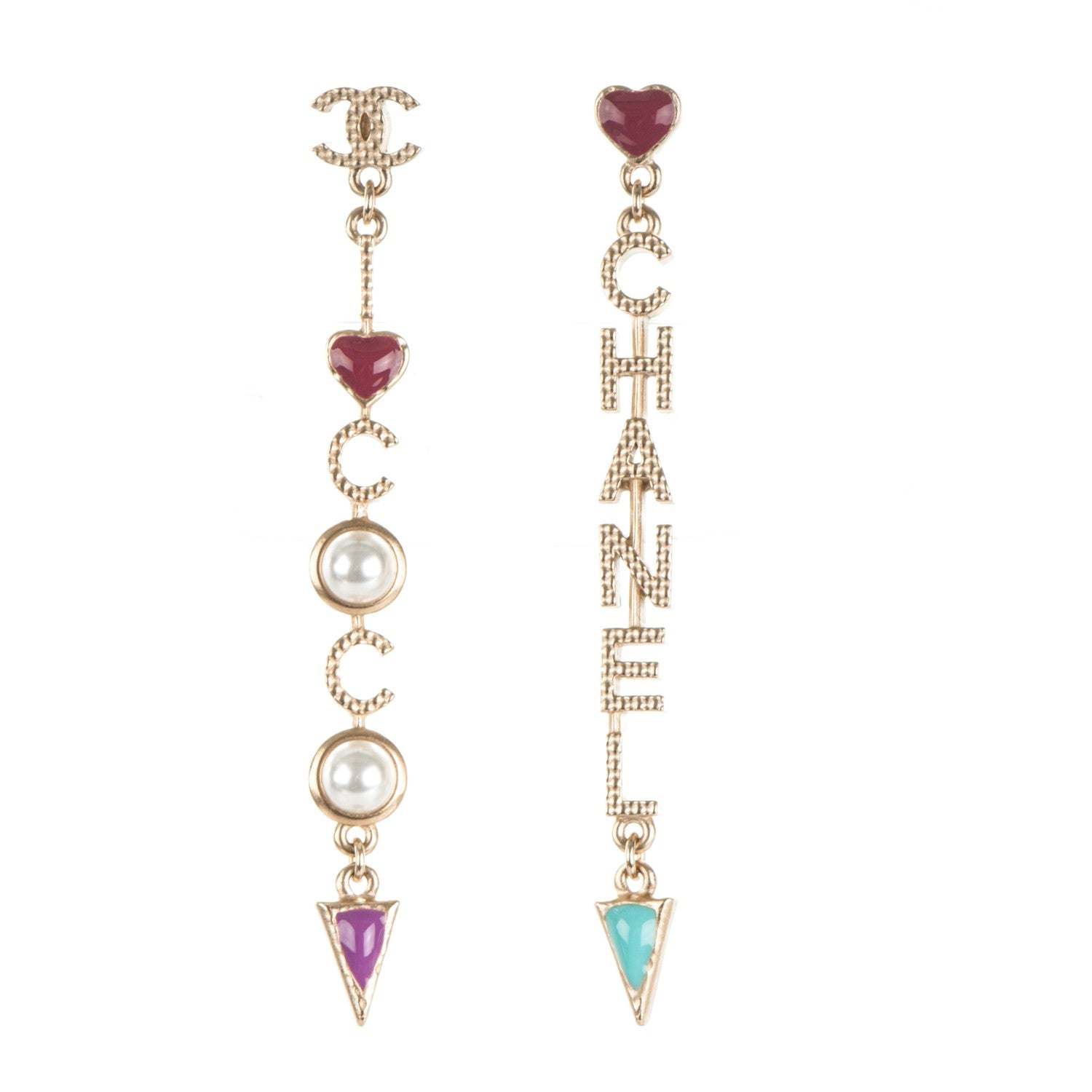Chanel Metal Glass Resin CC Long Drop Earrings Gold Multicolor 1 of 6