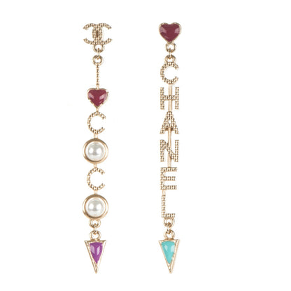 Chanel Metal Glass Resin CC Long Drop Earrings Gold Multicolor 1 of 6