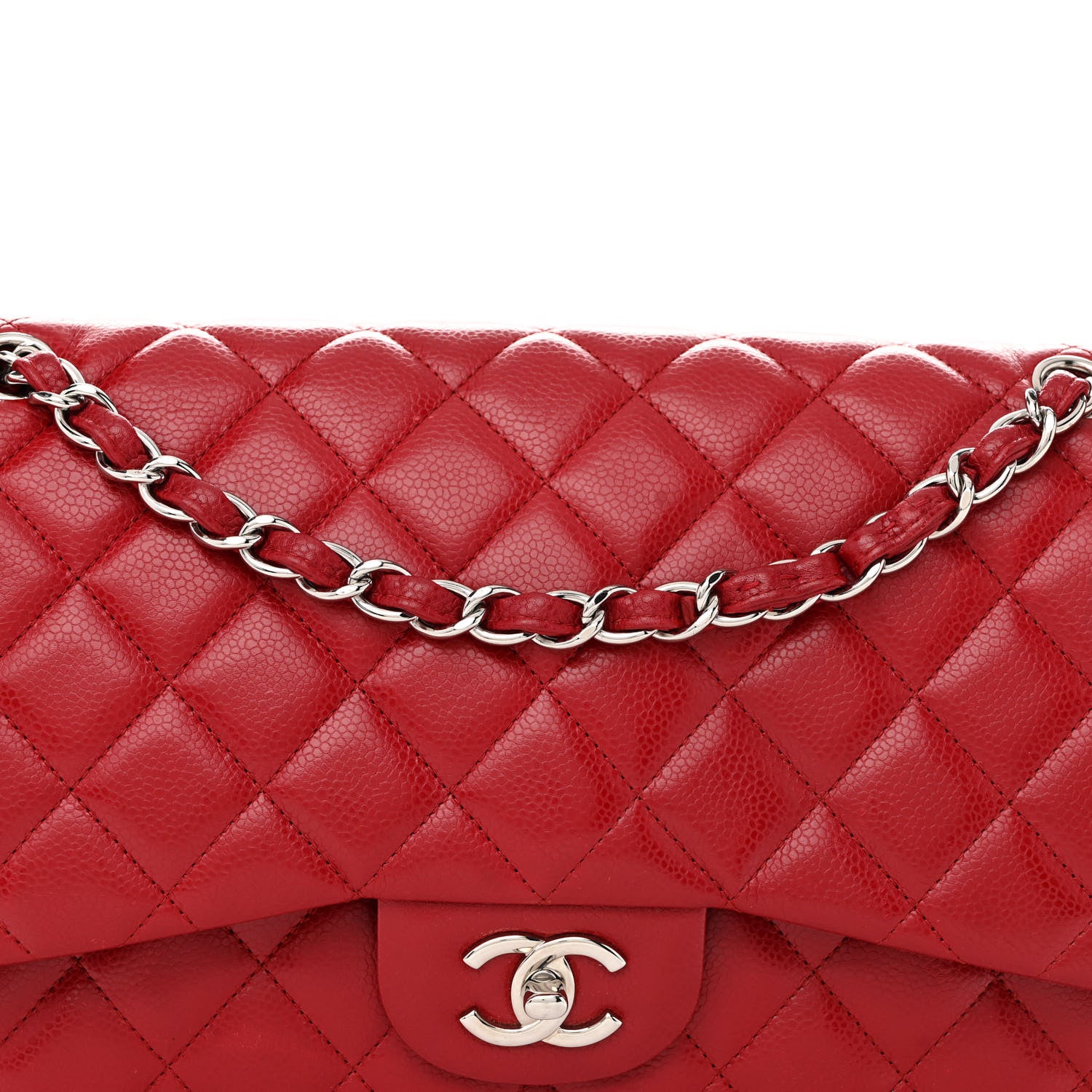 Chanel Caviar Quilted Jumbo Double Flap Red 8 of 17