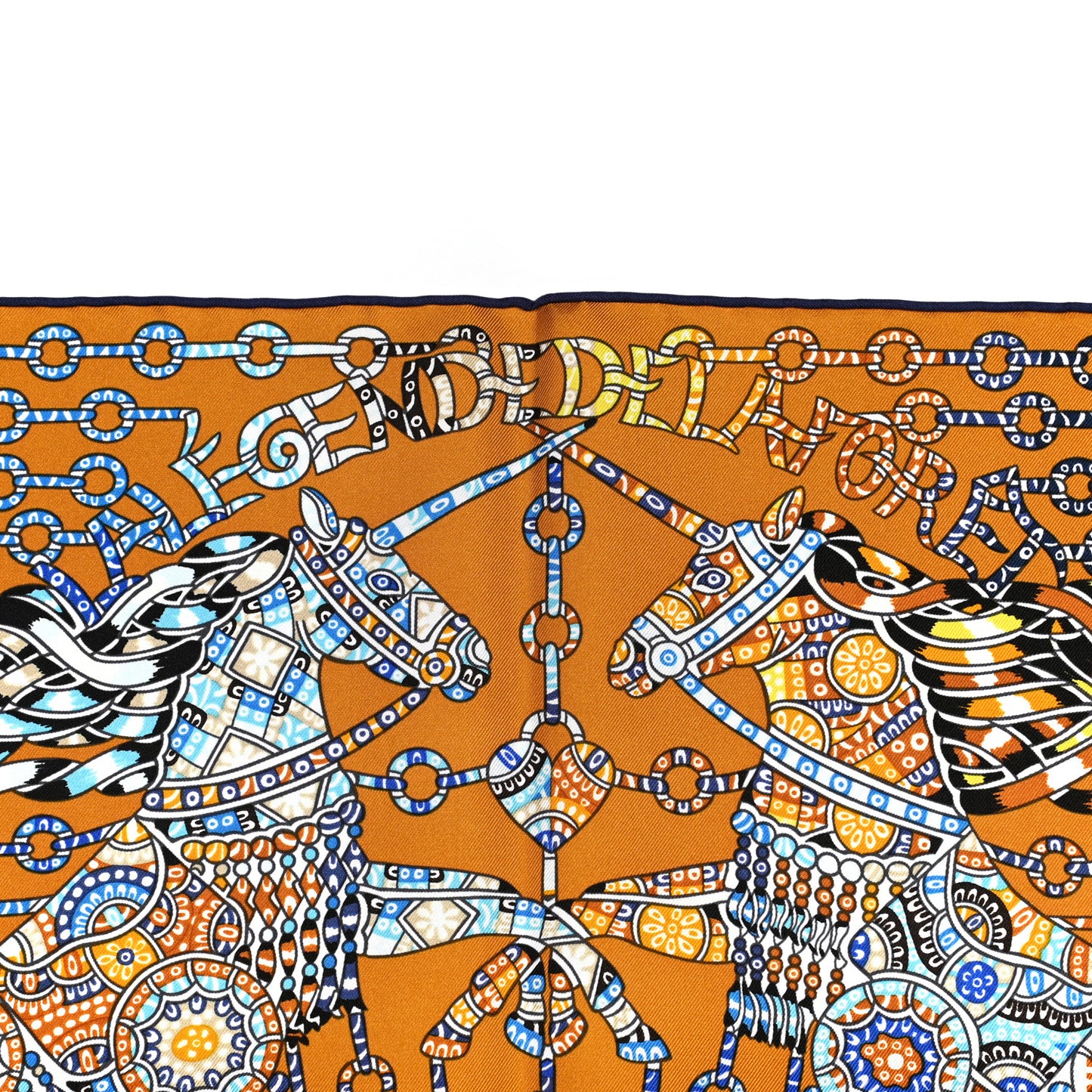 Silk La Legende de La Foret Scarf 90 Gold Bleu Black