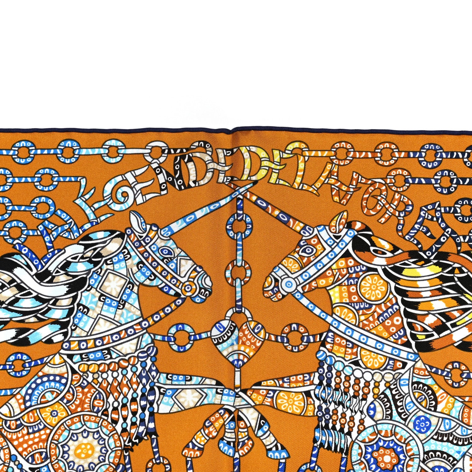 Hermes Silk La Legende de La Foret Scarf 90 Gold Bleu Black 5 of 7