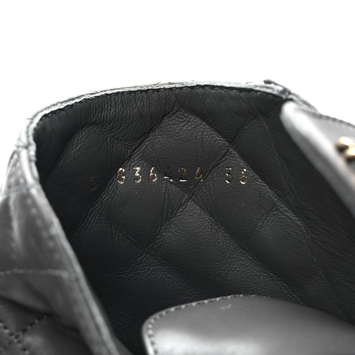 Shiny Lambskin Quilted Lace Up Combat Boots 36 Grey Black