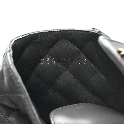 Chanel Shiny Lambskin Quilted Lace Up Combat Boots 36 Grey Black 9 of 11