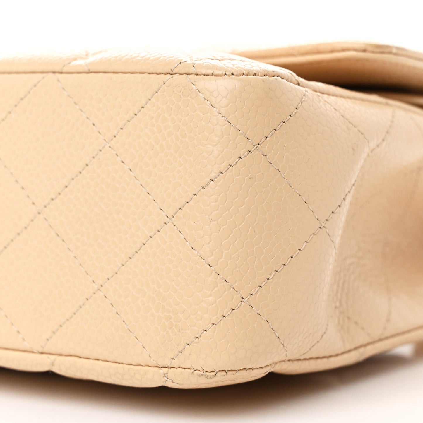 Caviar Quilted Medium Double Flap Beige