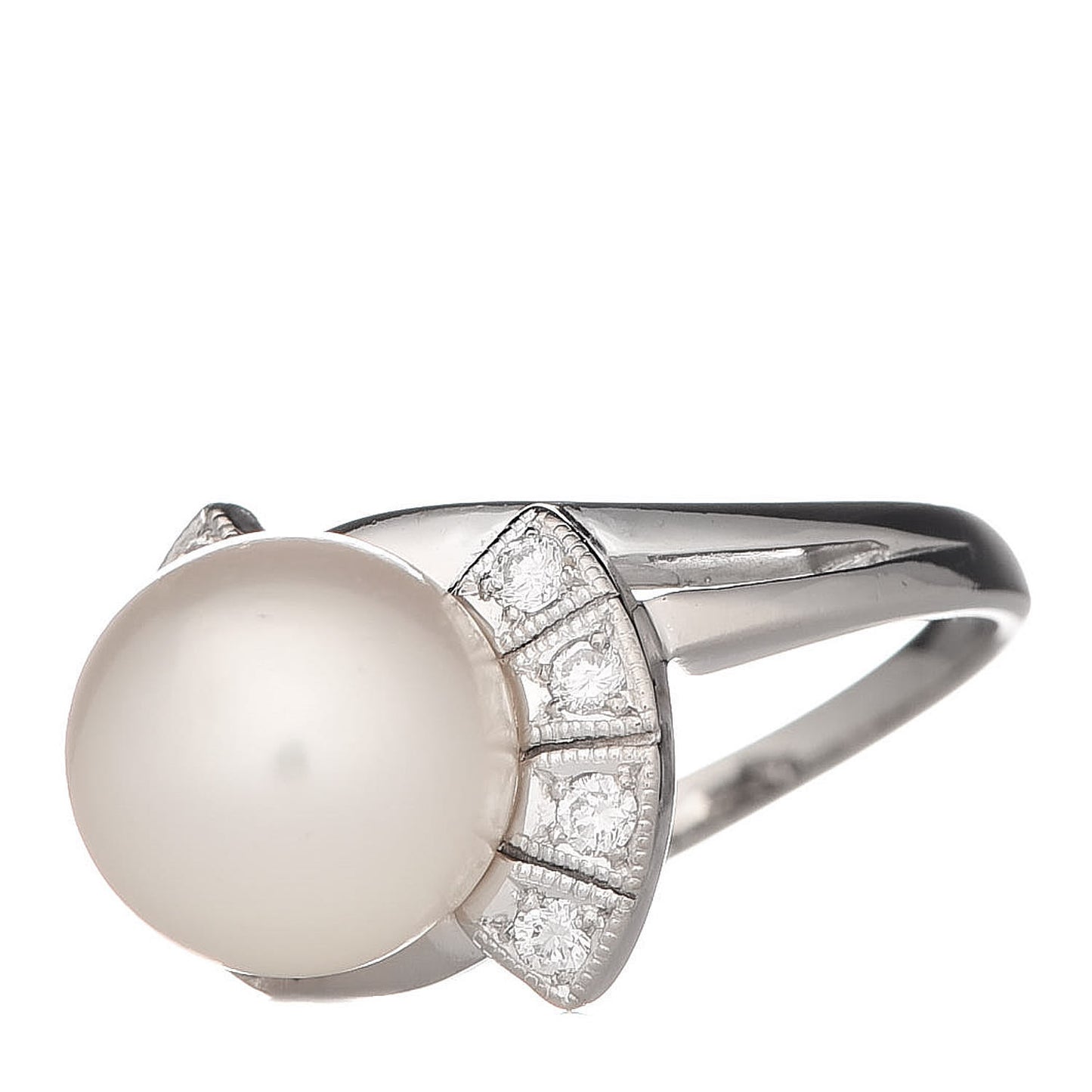 14K White Gold Diamond Akoya Pearl 9mm Deco Ring 49 4.75