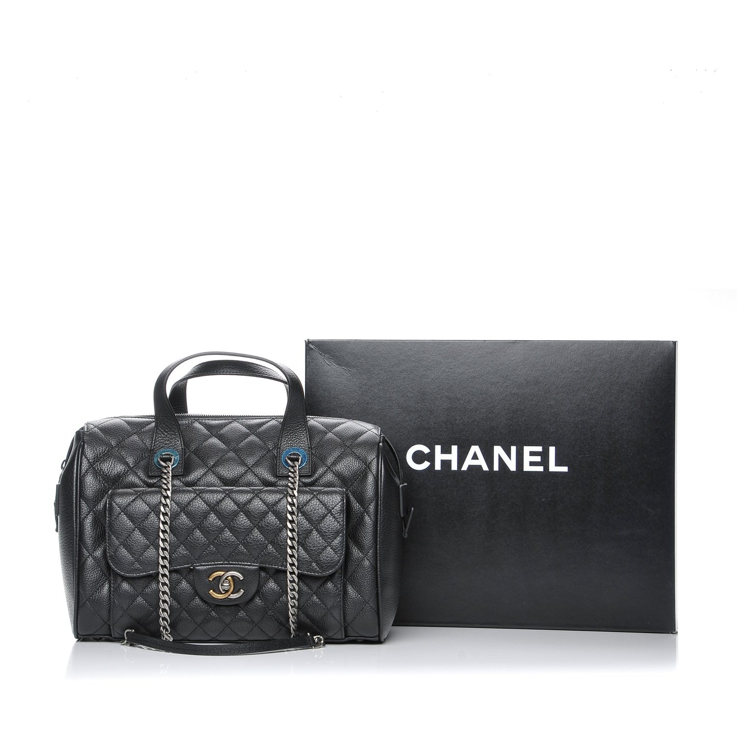 Calfskin Quilted Bowling Bag Black