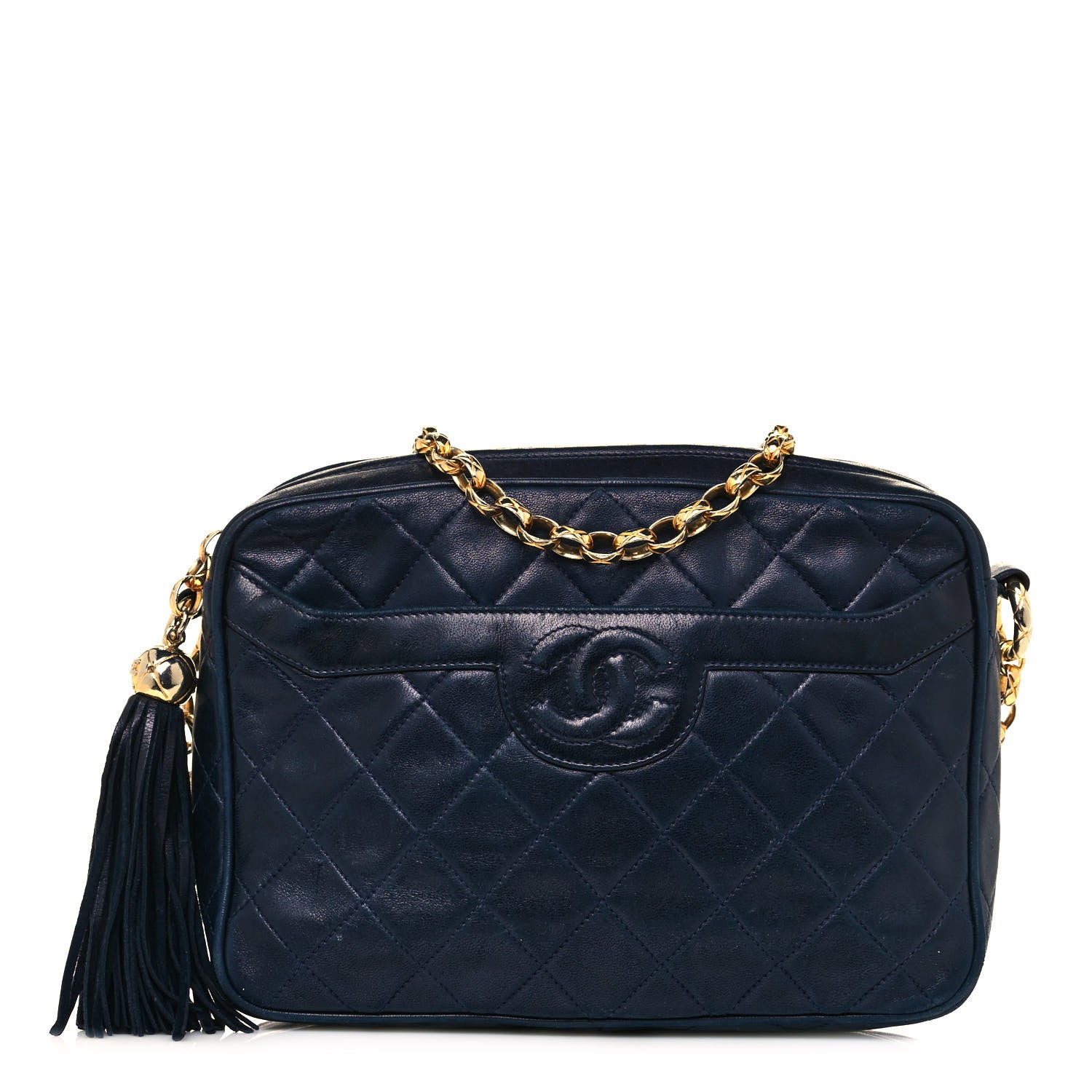 Chanel Lambskin Quilted CC Tassel Camera Case Navy 1 of 14