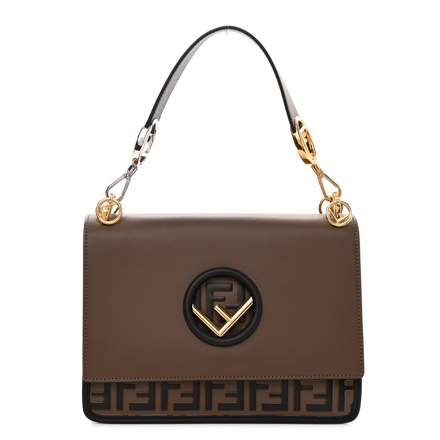 Fendi Vitello Century F is Fendi Bi-Color FF 1974 Embossed Kan I Shoulder Bag Maya Black 1 of 10