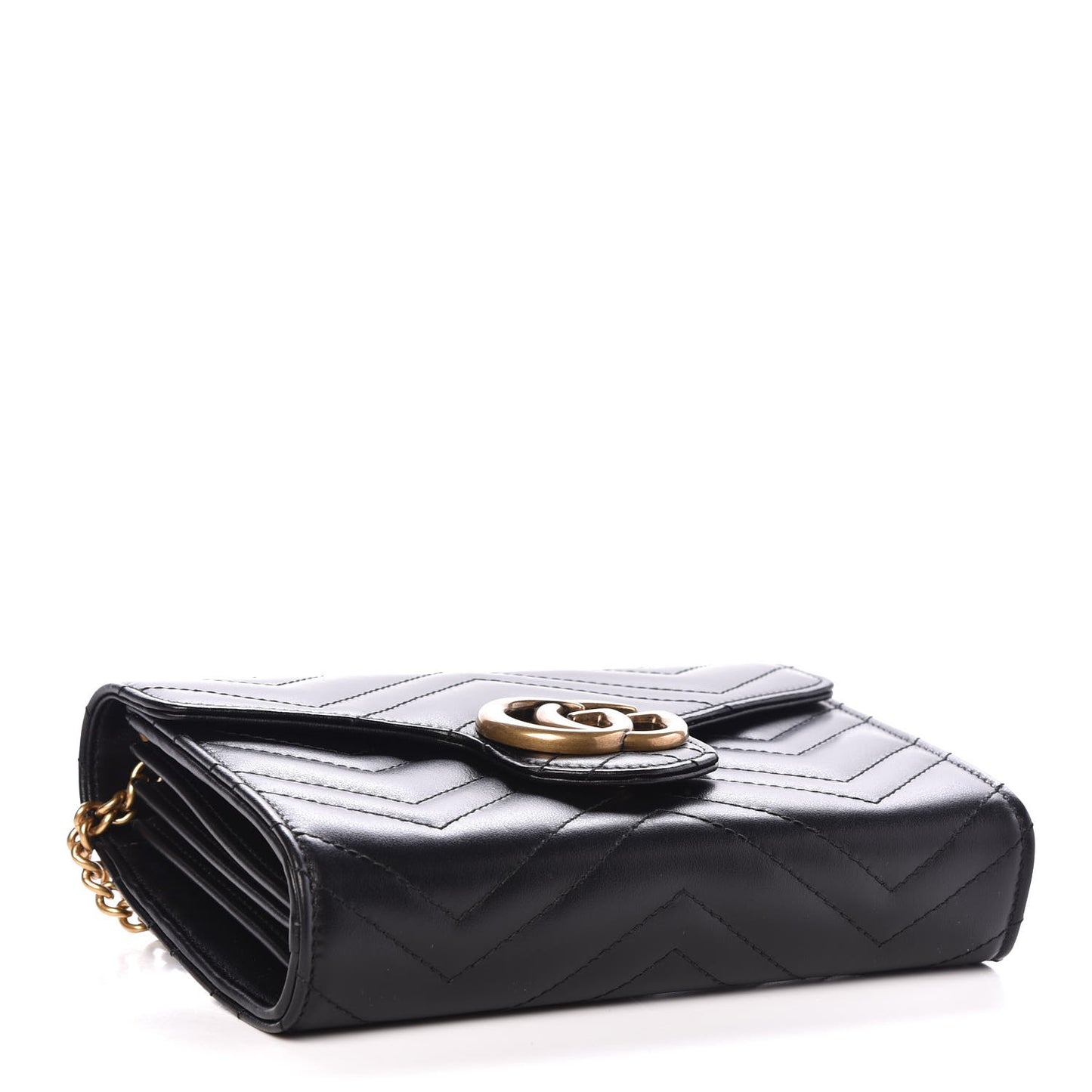 Calfskin Matelasse GG Marmont Chain Wallet Black
