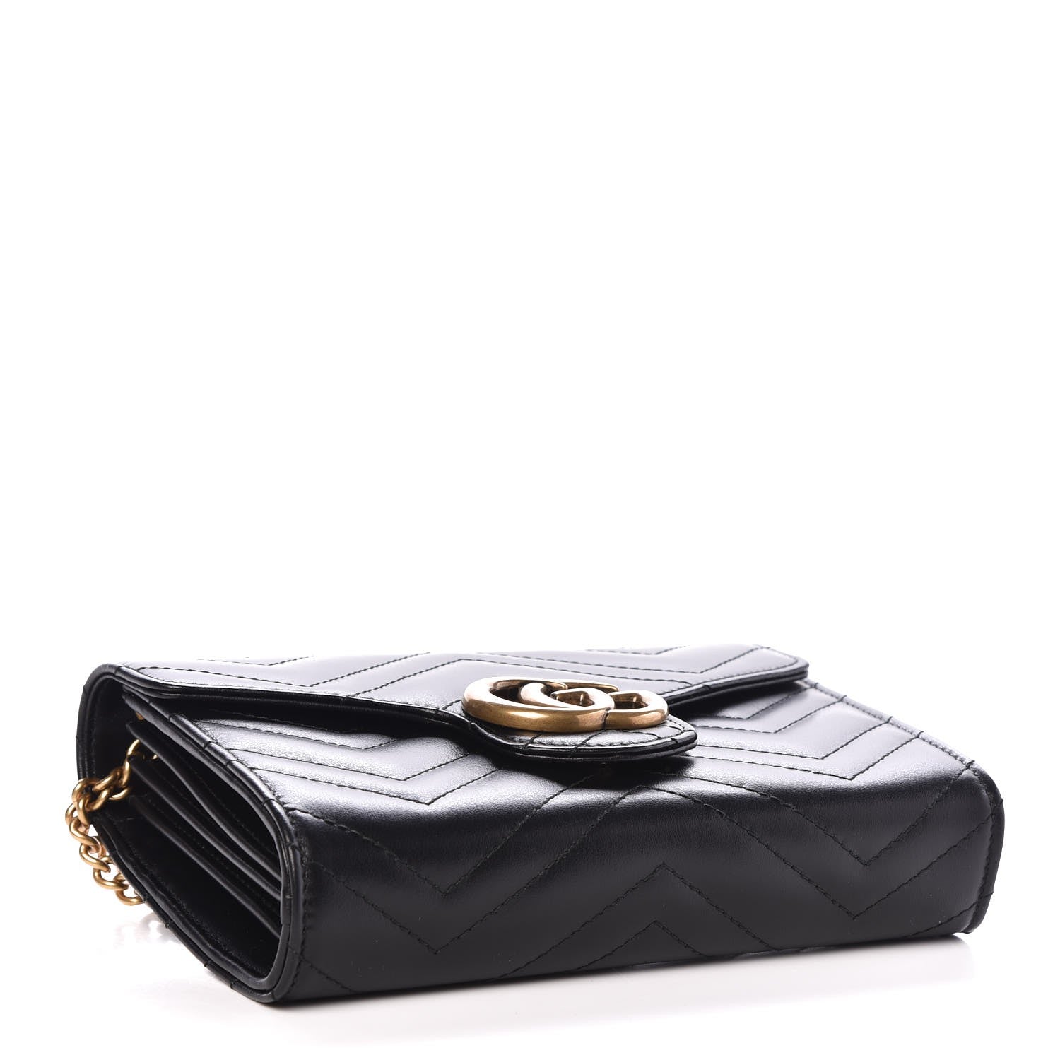 Gucci Calfskin Matelasse GG Marmont Chain Wallet Black 4 of 7
