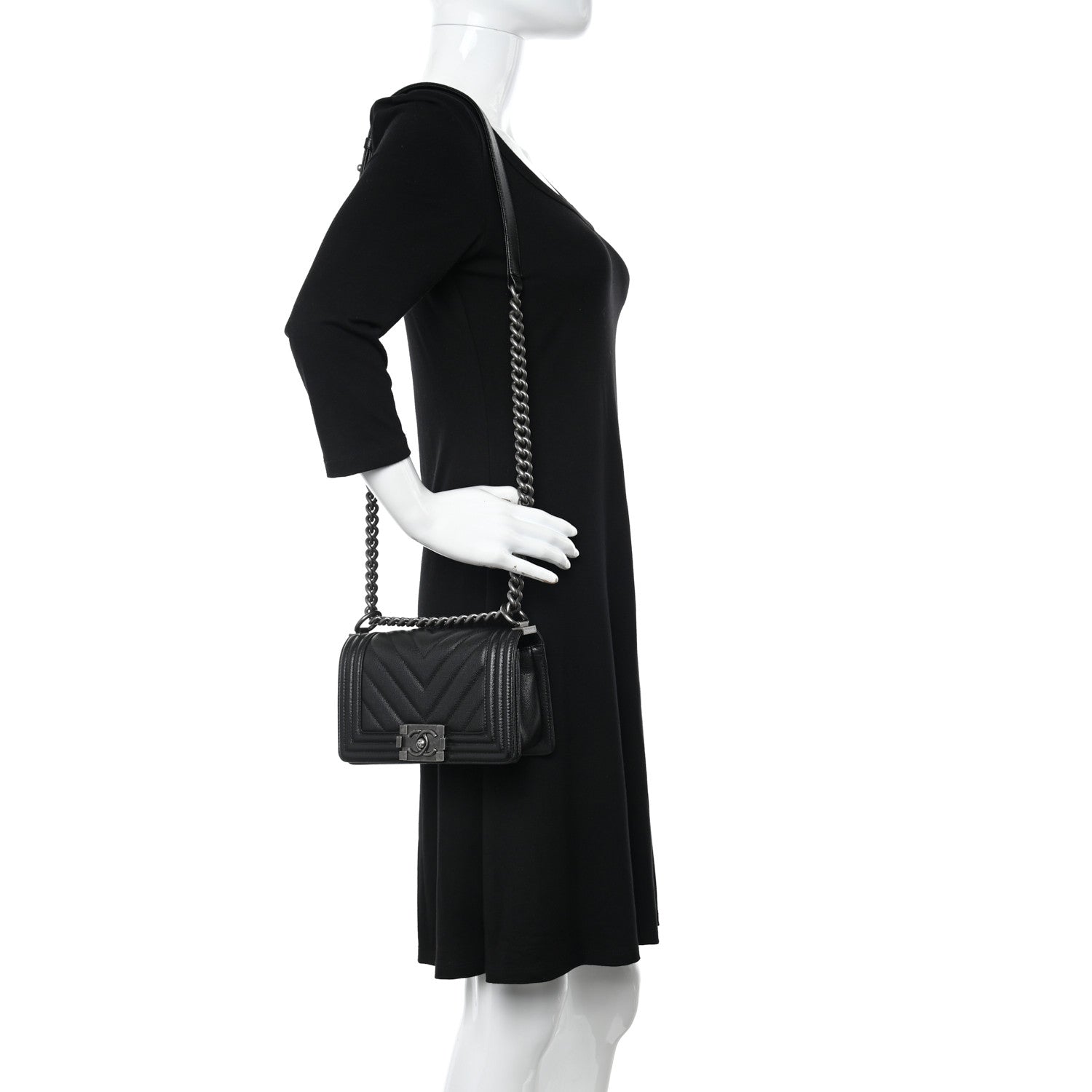 Chanel Caviar Chevron Quilted Small Boy Flap Black 2 of 10