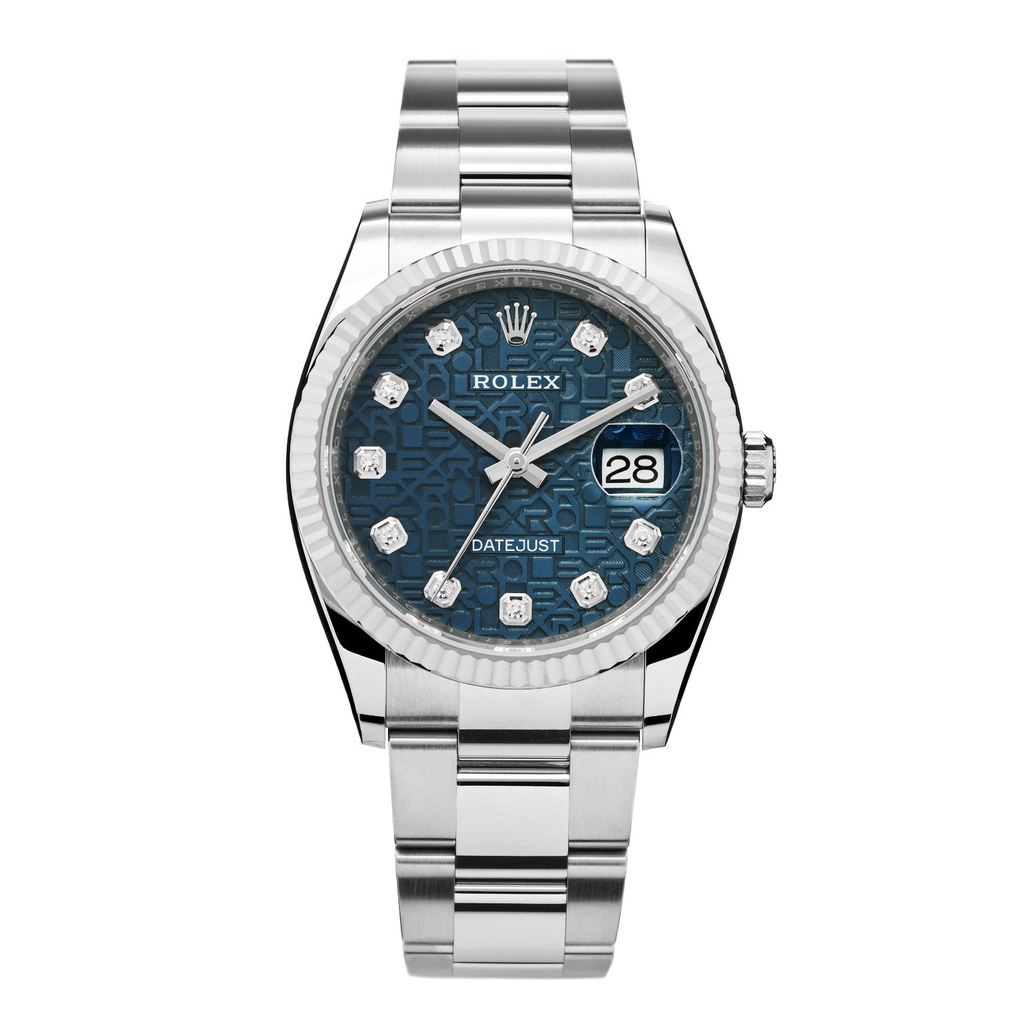 Rolex Stainless Steel 18K White Gold Diamond 36mm Oyster Perpetual Datejust Watch Blue Jubilee 126234 1 of 5