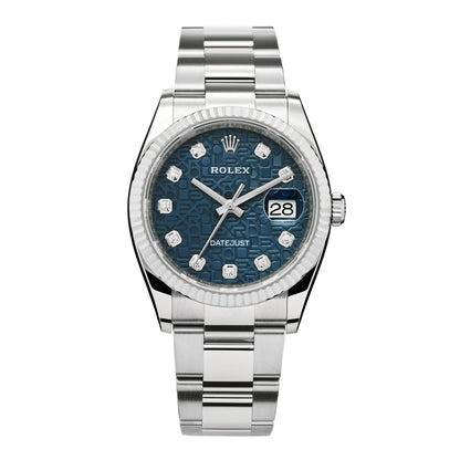 Rolex Stainless Steel 18K White Gold Diamond 36mm Oyster Perpetual Datejust Watch Blue Jubilee 126234 1 of 5