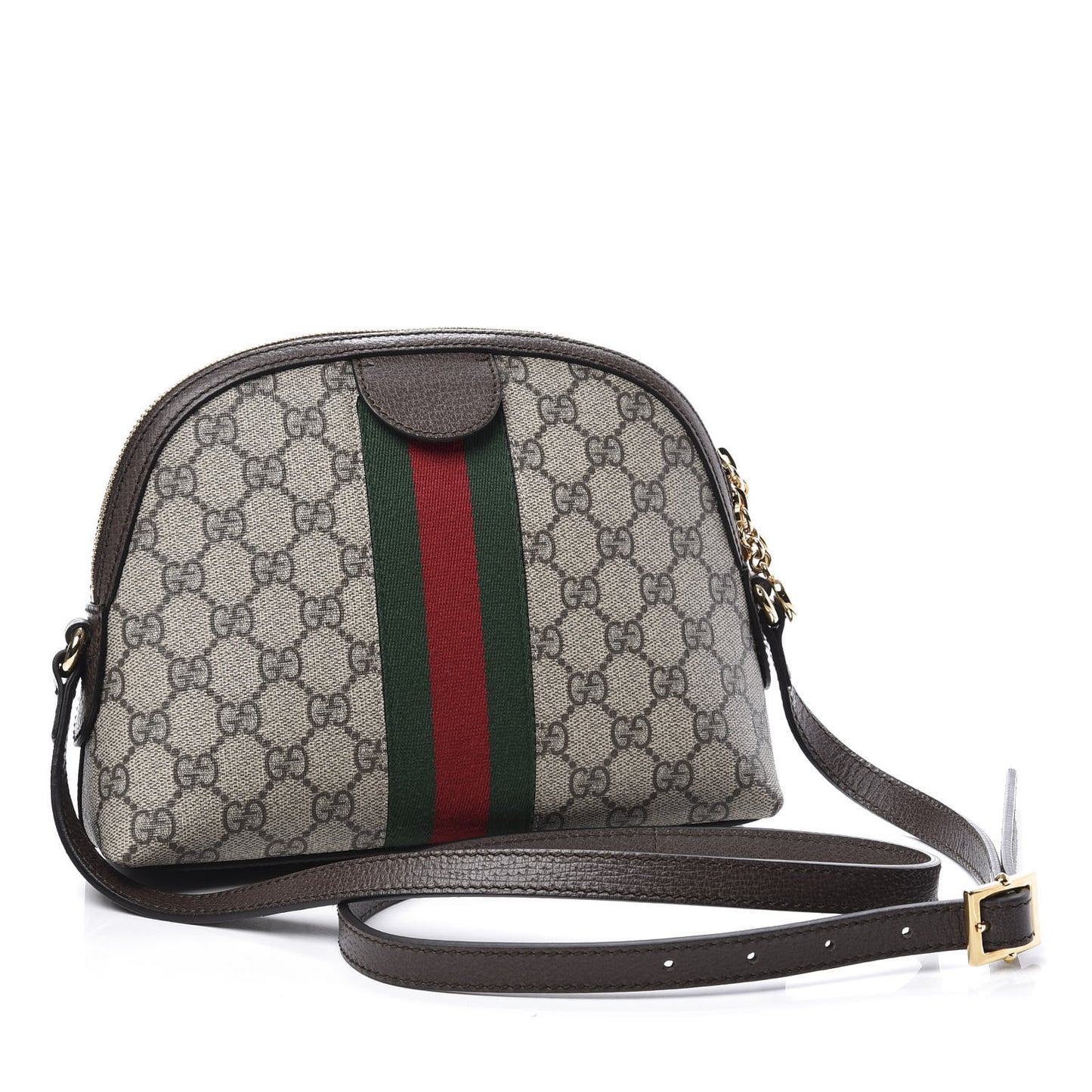 GG Supreme Monogram Textured Dollar Calfskin Web Small Ophidia Dome Shoulder Bag Beige Ebony New Acero