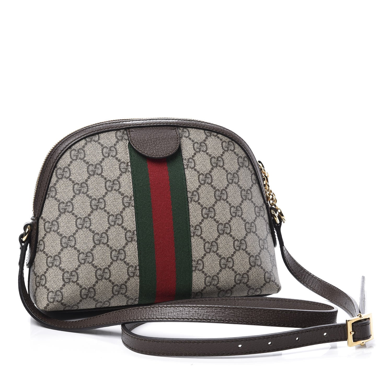 Gucci GG Supreme Monogram Textured Dollar Calfskin Web Small Ophidia Dome Shoulder Bag Beige Ebony New Acero 2 of 10