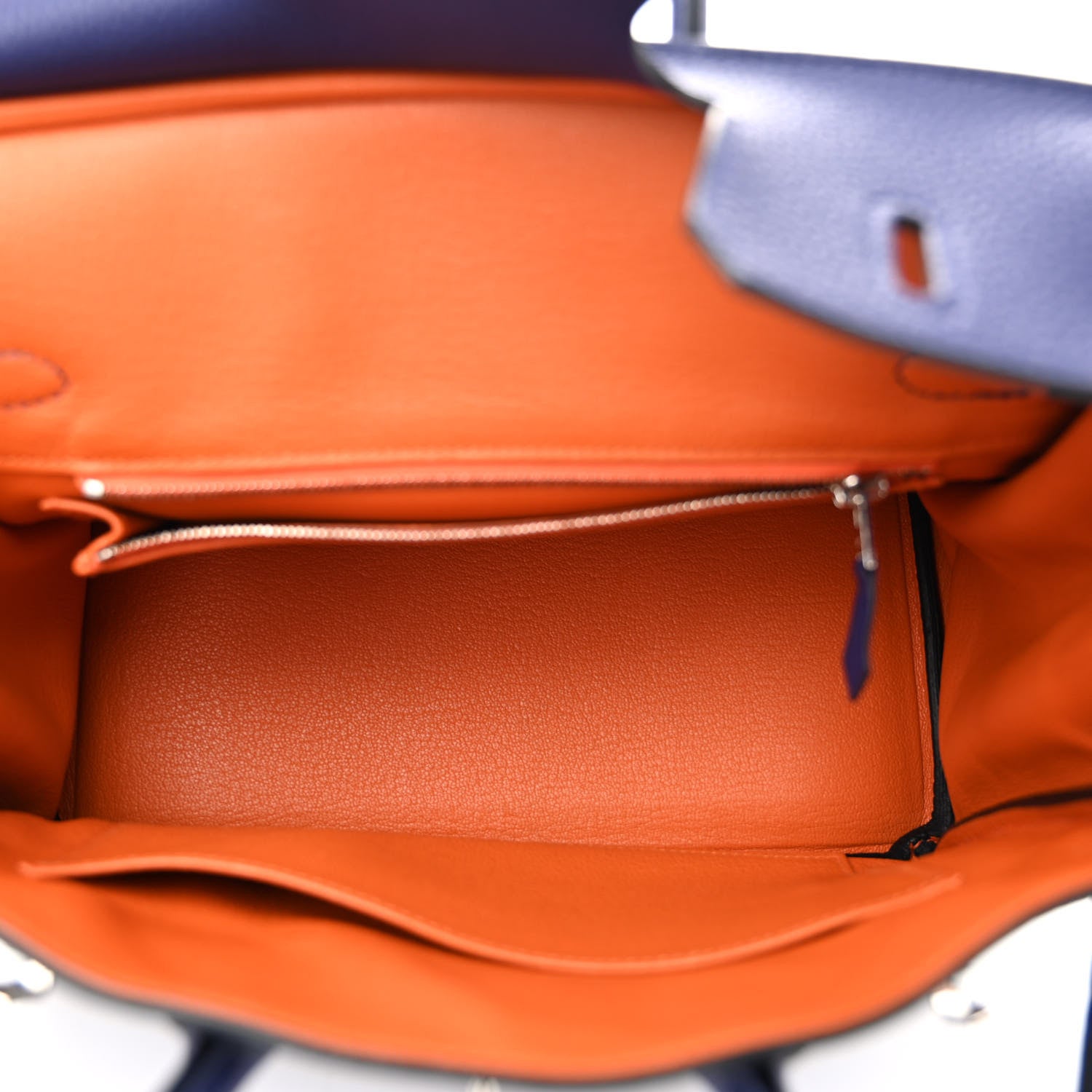 Hermes Togo Verso Birkin 25 Bleu Encre Orange 5 of 12