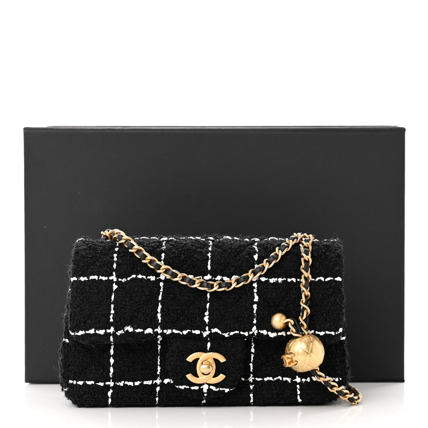 Tweed Quilted Mini Rectangular Pearl Crush Flap Black