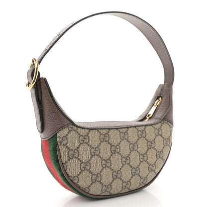 Gucci GG Supreme Monogram Textured Calfskin Web Mini Ophidia Half Moon Hobo Beige Ebony New Acero 3 of 11