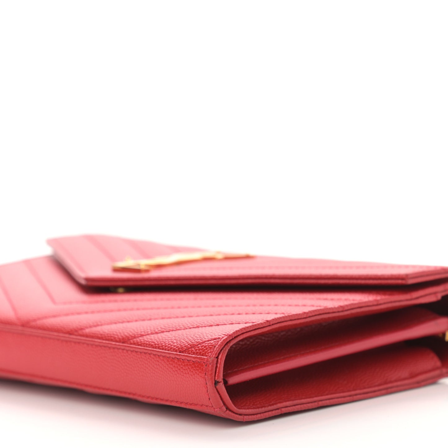 Grain De Poudre Matelasse Chevron Monogram Chain Wallet Red