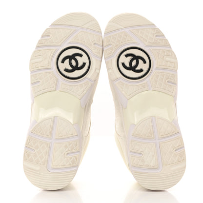 Chanel Suede Calfskin Fabric CC Sneakers 37 White 5 of 10